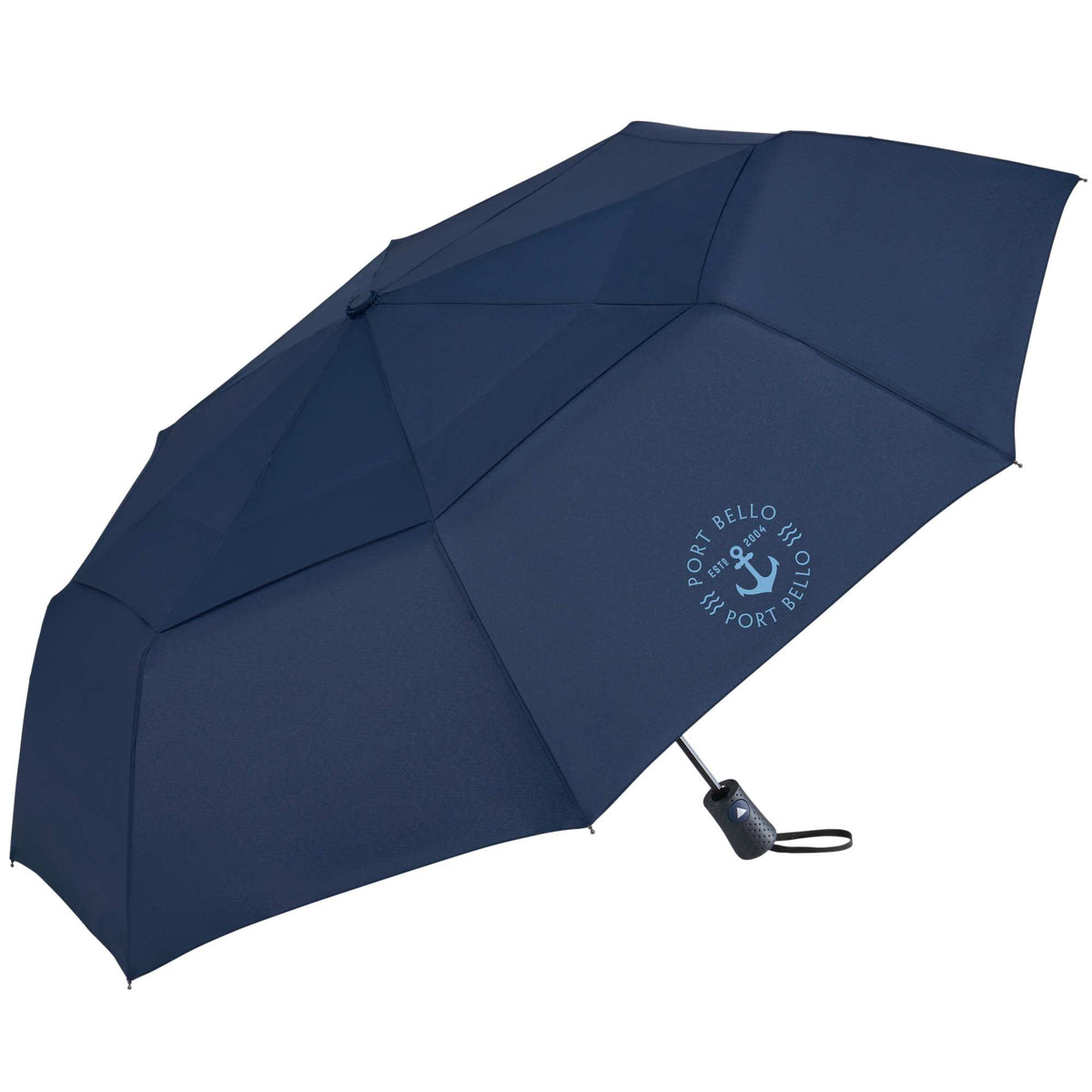 Recycled Auto-Open Folding Umbrella, 46 Inch - Navy - Left Angle