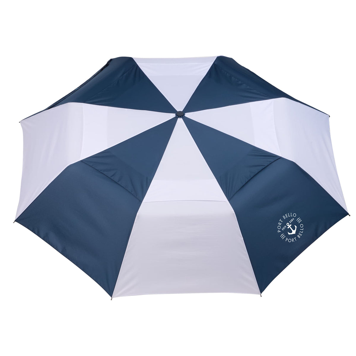Recycled Auto-Open Folding Umbrella, 46 Inch - Navy/White - Front