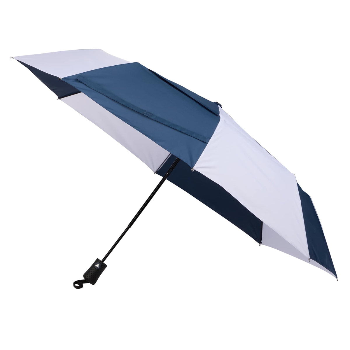 Recycled Auto-Open Folding Umbrella, 46 Inch - Navy/White - Left Angle