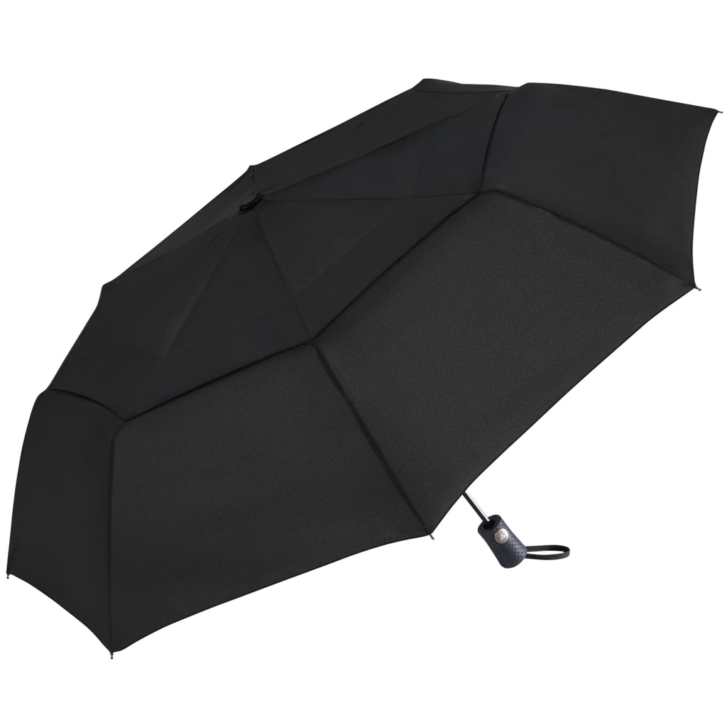Recycled Auto-Open Folding Umbrella, 46 Inch Transfer - Black - Left Angle 3