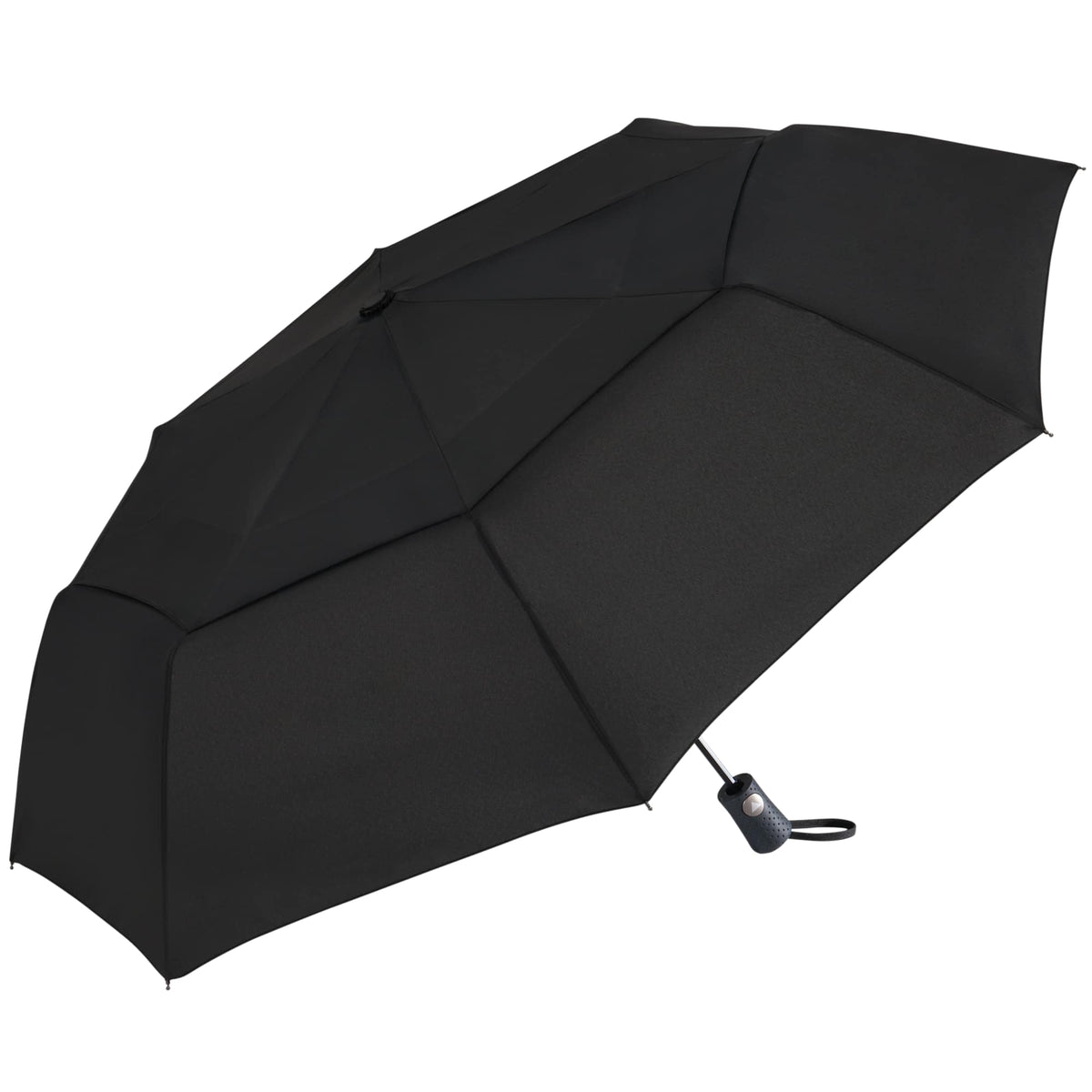 Recycled Auto-Open Folding Umbrella, 46 Inch Transfer - Black - Left Angle 3