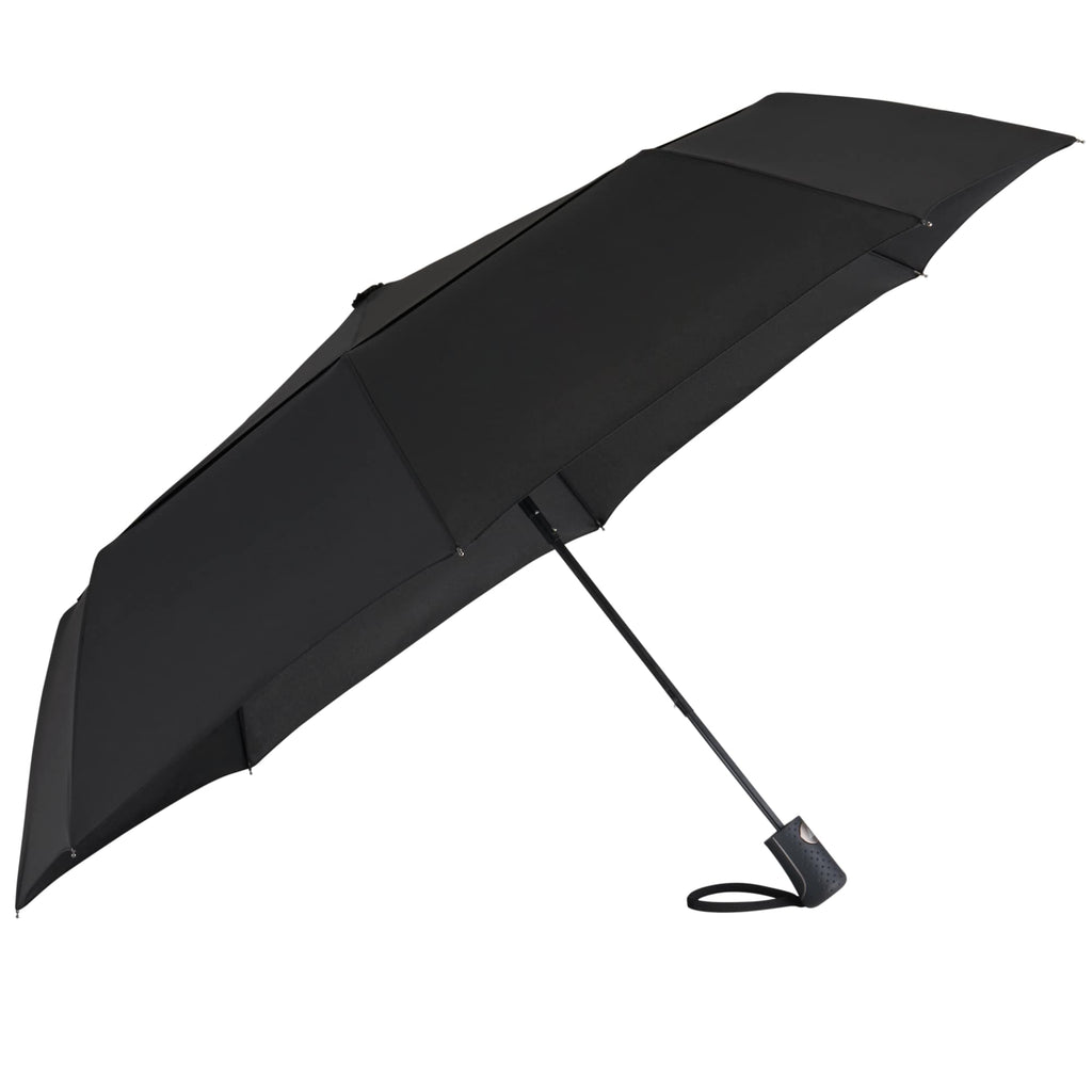 Recycled Auto-Open Folding Umbrella, 46 Inch Transfer - Black - Left Angle 4