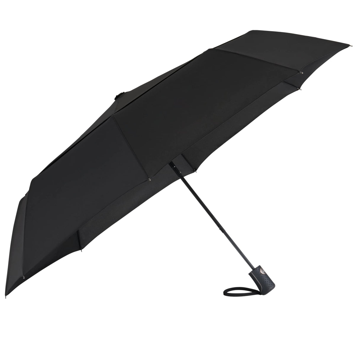 Recycled Auto-Open Folding Umbrella, 46 Inch Transfer - Black - Left Angle 4