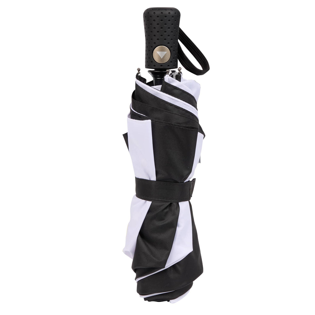 Recycled Auto-Open Folding Umbrella, 46 Inch Transfer - Black/White - Closed