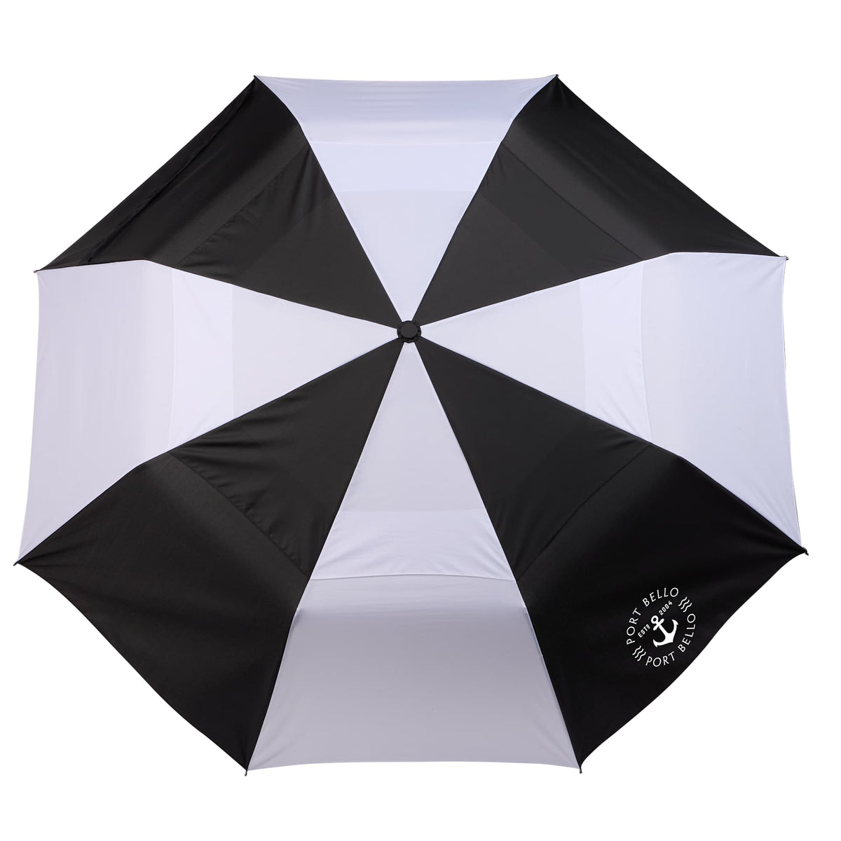 Recycled Auto-Open Folding Umbrella, 46 Inch Transfer - Black/White - Front