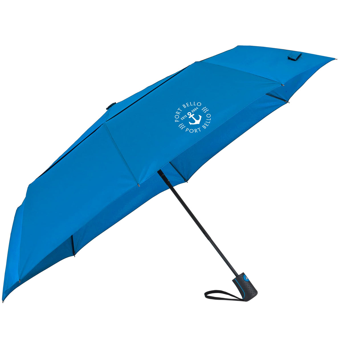 Recycled Auto-Open Folding Umbrella, 46 Inch Transfer - Royal - Left Angle