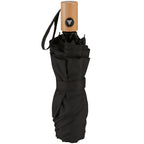 Recycled Auto-Open Folding Umbrella with Wood Handle, 42 Inch - Black - Front 3