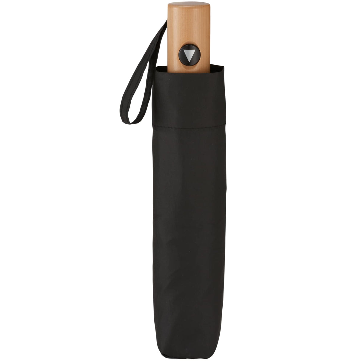 Recycled Auto-Open Folding Umbrella with Wood Handle, 42 Inch - Black - Front 4