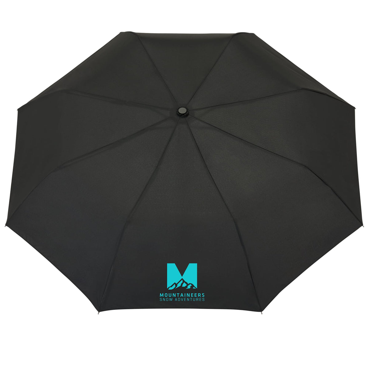 Recycled Auto-Open Folding Umbrella with Wood Handle, 42 Inch - Black - Front