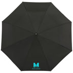 Recycled Auto-Open Folding Umbrella with Wood Handle, 42 Inch - Black - Top