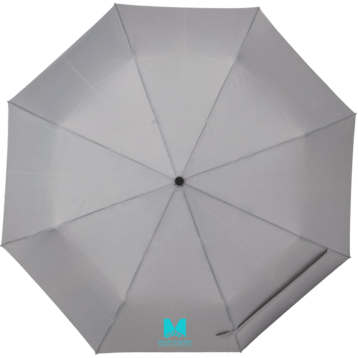 Recycled Auto-Open Folding Umbrella with Wood Handle, 42 Inch - Gray - Front