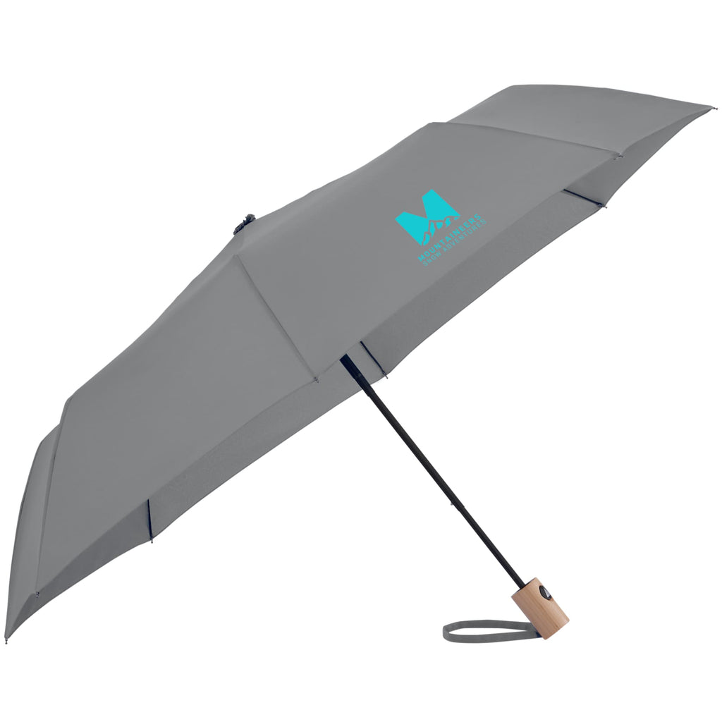 Recycled Auto-Open Folding Umbrella with Wood Handle, 42 Inch - Gray - Left Angle
