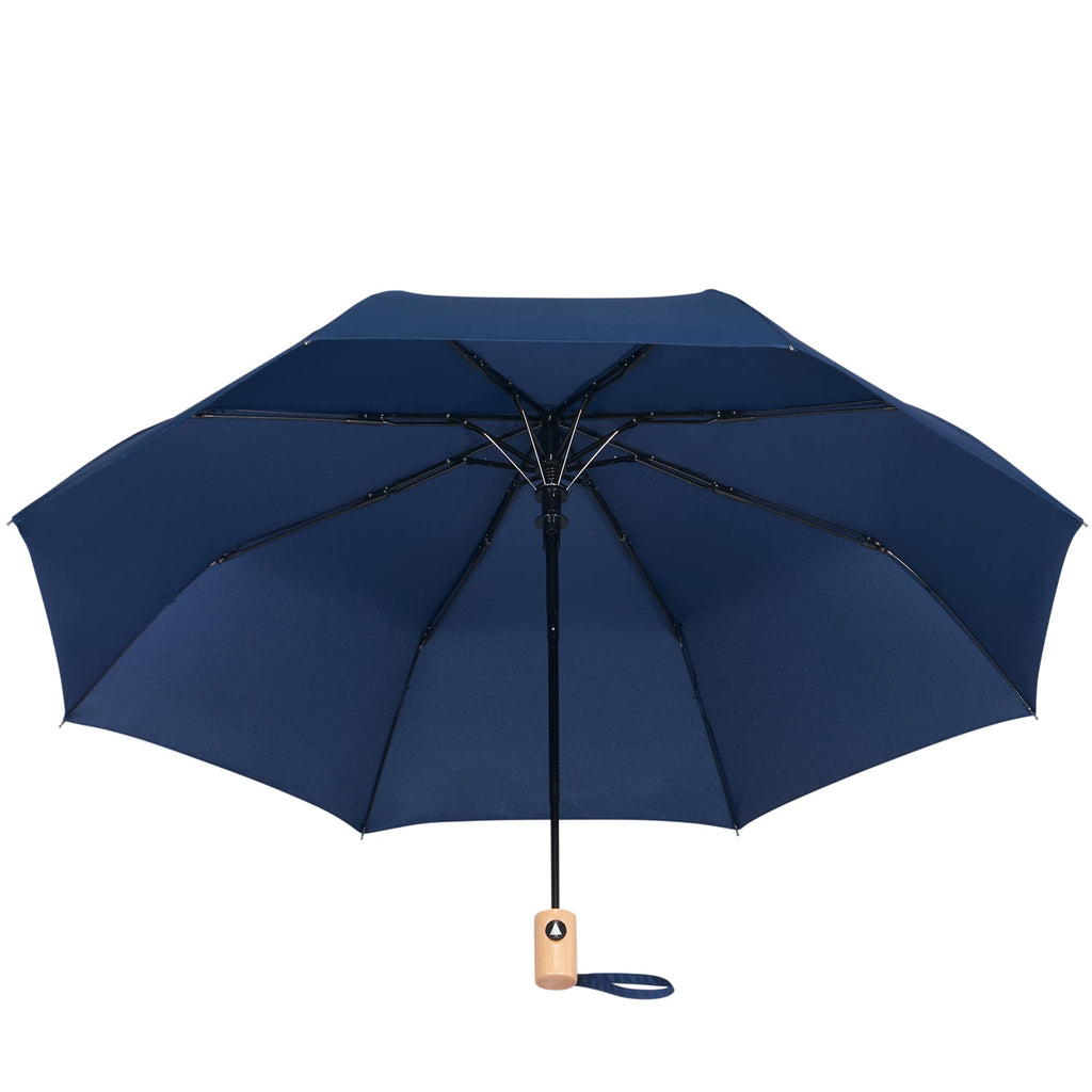 Recycled Auto-Open Folding Umbrella with Wood Handle, 42 Inch - Navy - Bot