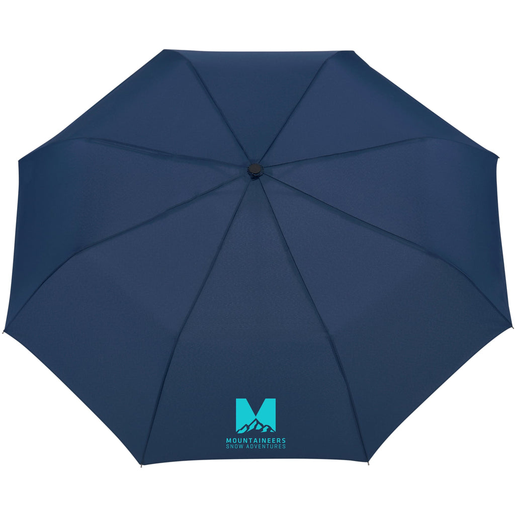 Recycled Auto-Open Folding Umbrella with Wood Handle, 42 Inch - Navy - Front 2