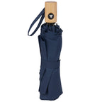 Recycled Auto-Open Folding Umbrella with Wood Handle, 42 Inch - Navy - Front 4