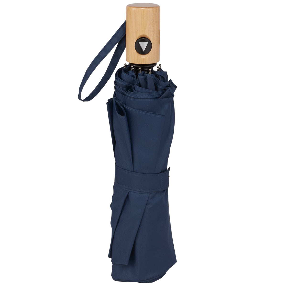 Recycled Auto-Open Folding Umbrella with Wood Handle, 42 Inch - Navy - Front 4