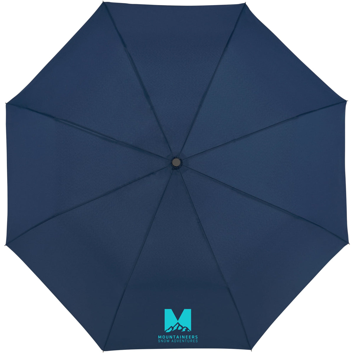 Recycled Auto-Open Folding Umbrella with Wood Handle, 42 Inch - Navy - Front