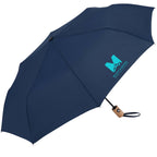 Recycled Auto-Open Folding Umbrella with Wood Handle, 42 Inch - Navy - Left Angle