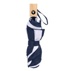 Recycled Auto-Open Folding Umbrella with Wood Handle, 42 Inch - Navy/White - Closed