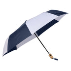 Recycled Auto-Open Folding Umbrella with Wood Handle, 42 Inch - Navy/White - Right Angle 2
