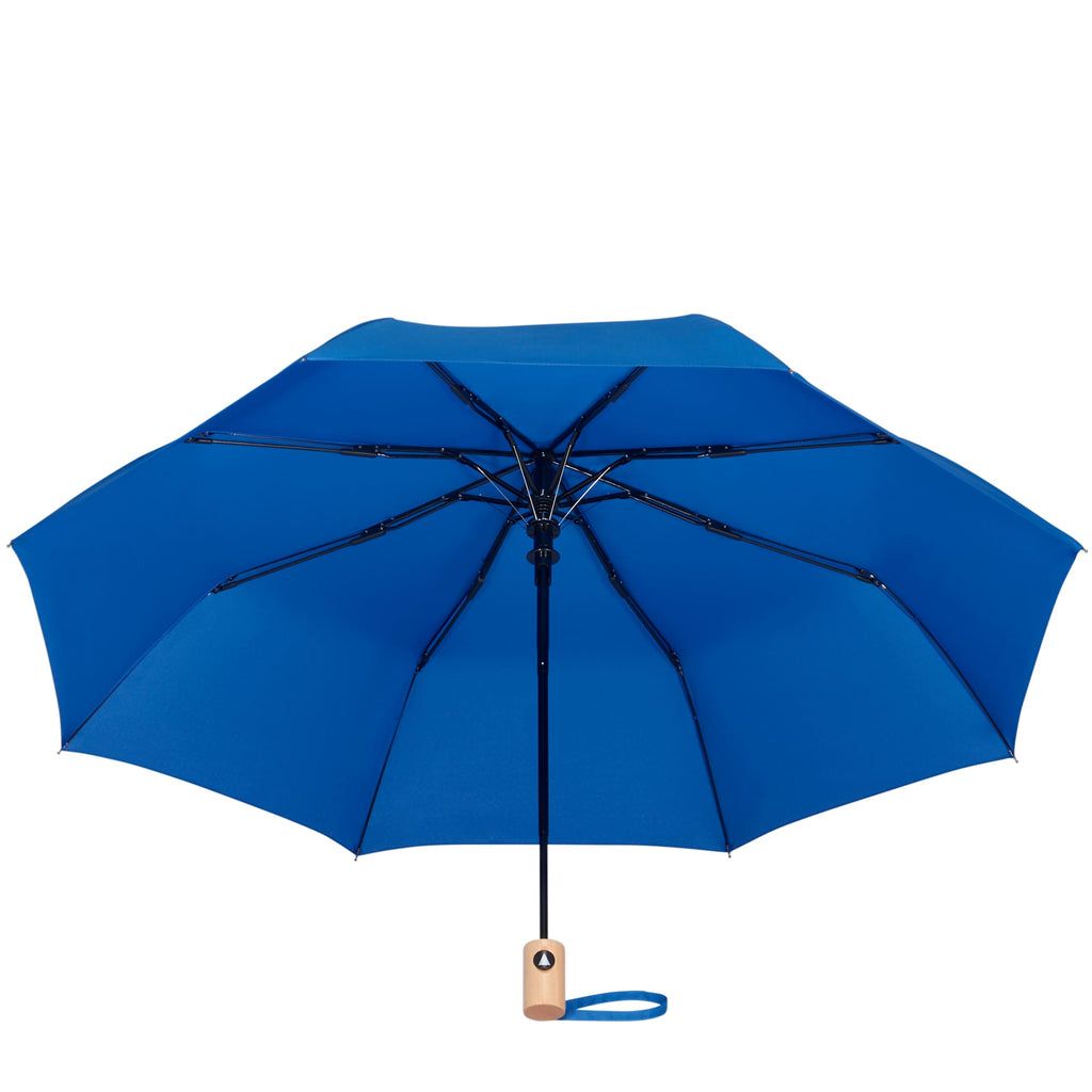 Recycled Auto-Open Folding Umbrella with Wood Handle, 42 Inch - Royal - Bot