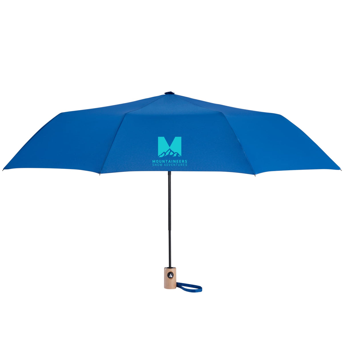 Recycled Auto-Open Folding Umbrella with Wood Handle, 42 Inch - Royal - Front 2
