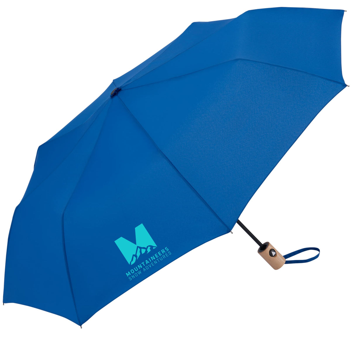 Recycled Auto-Open Folding Umbrella with Wood Handle, 42 Inch - Royal - Left Angle