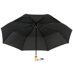 Recycled Auto-Open Folding Umbrella with Wood Handle, 42 Inch Transfer - Black - Bot