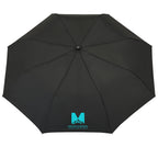 Recycled Auto-Open Folding Umbrella with Wood Handle, 42 Inch Transfer - Black - Front