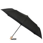 Recycled Auto-Open Folding Umbrella with Wood Handle, 42 Inch Transfer - Black - Left Angle 2