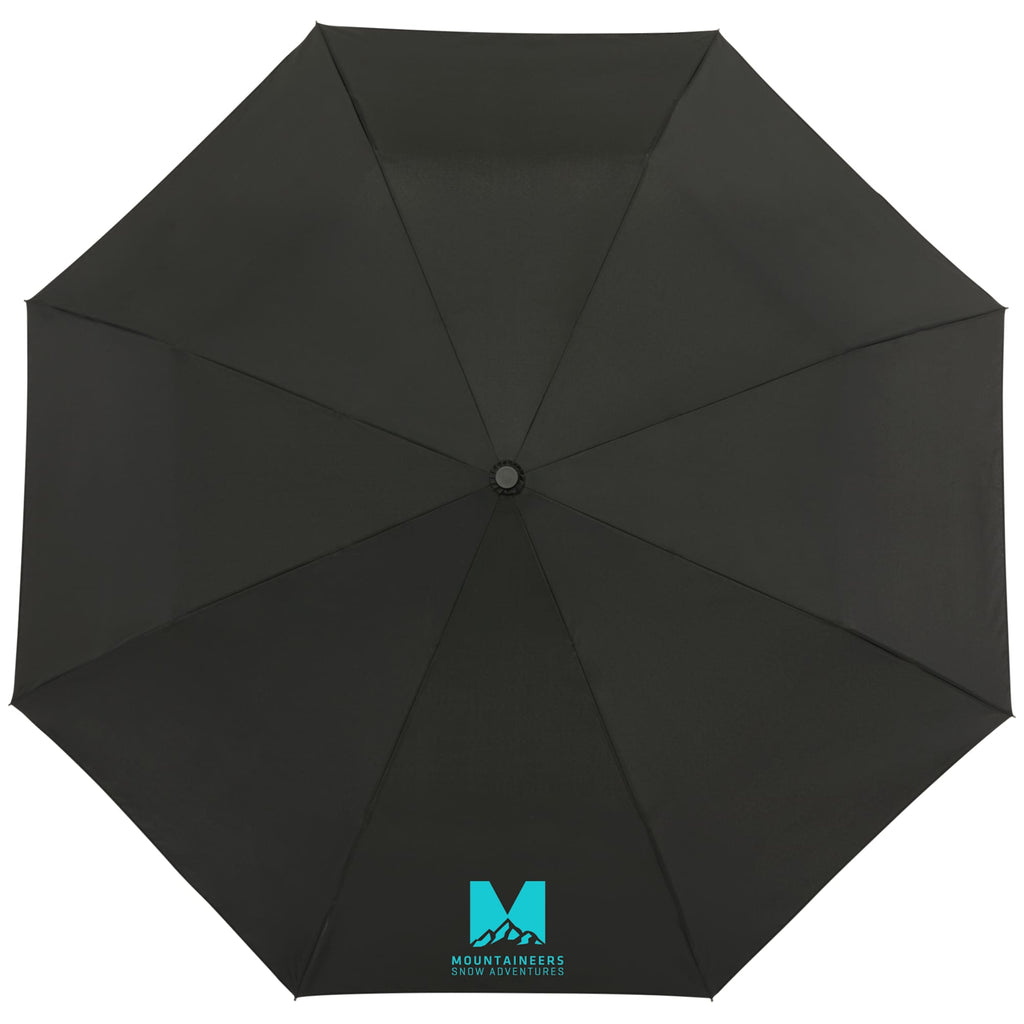 Recycled Auto-Open Folding Umbrella with Wood Handle, 42 Inch Transfer - Black - Top