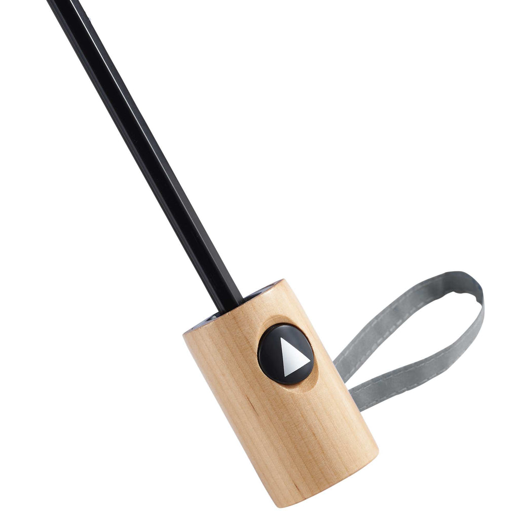 Recycled Auto-Open Folding Umbrella with Wood Handle, 42 Inch Transfer - Gray - Detail