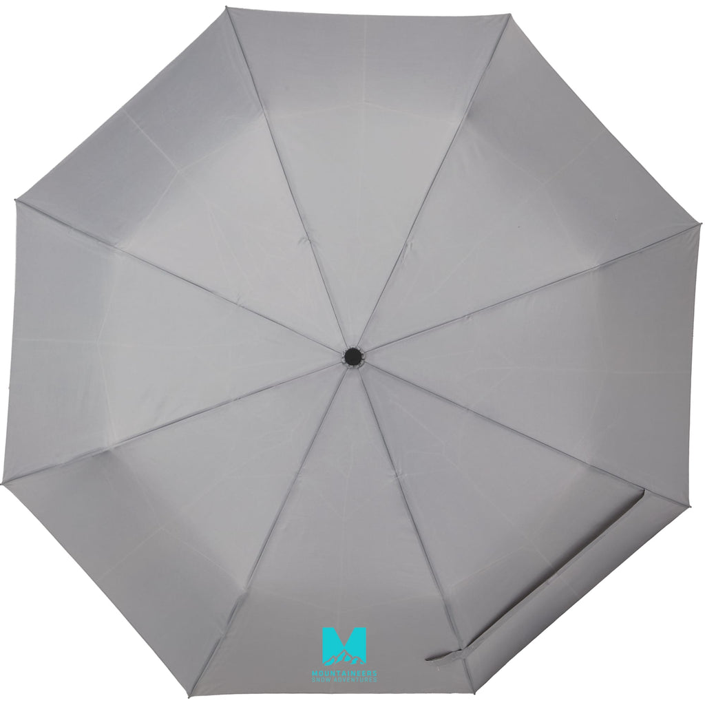 Recycled Auto-Open Folding Umbrella with Wood Handle, 42 Inch Transfer - Gray - Front