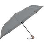 Recycled Auto-Open Folding Umbrella with Wood Handle, 42 Inch Transfer - Gray - Left Angle 2
