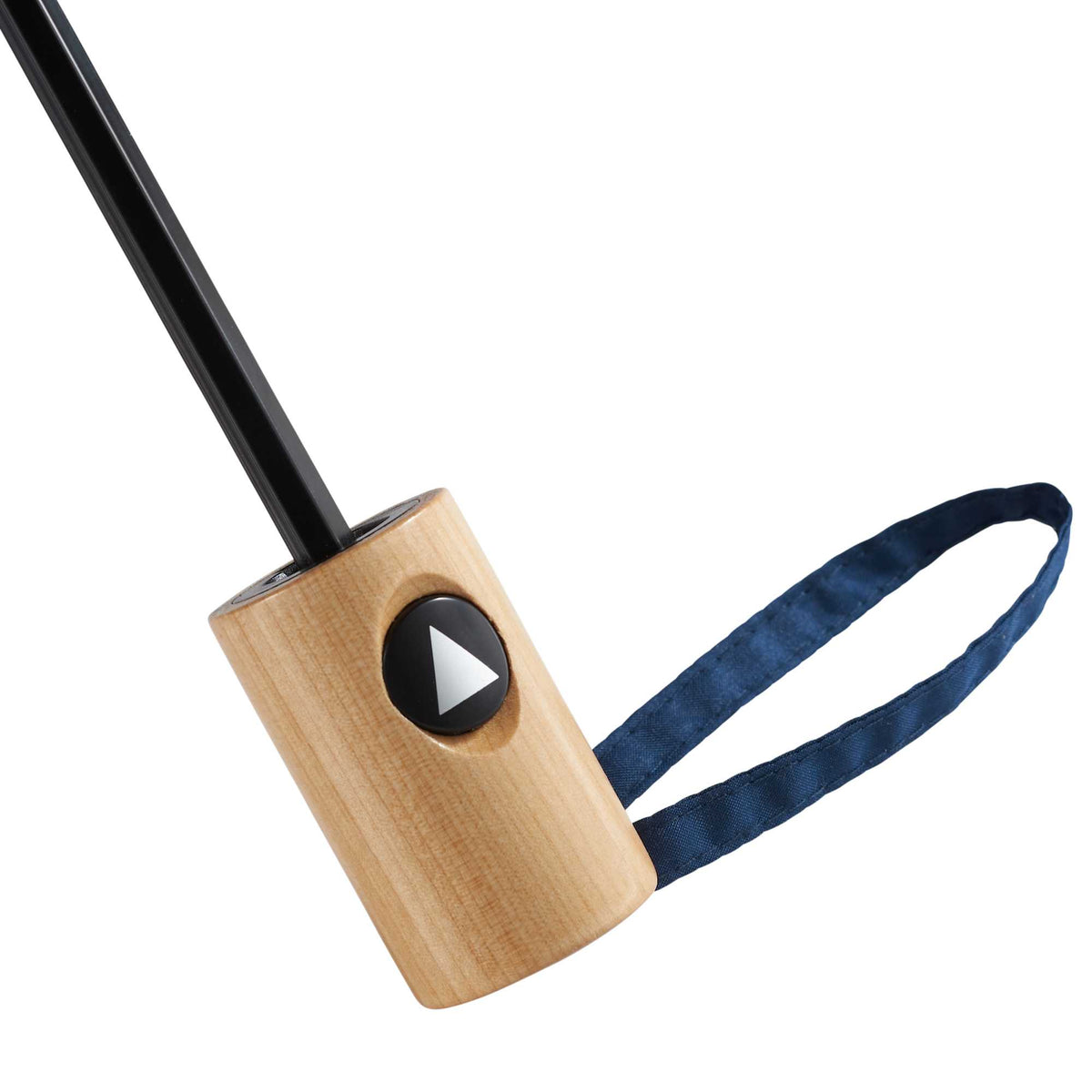Recycled Auto-Open Folding Umbrella with Wood Handle, 42 Inch Transfer - Navy - Detail