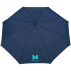 Recycled Auto-Open Folding Umbrella with Wood Handle, 42 Inch Transfer - Navy - Front 2