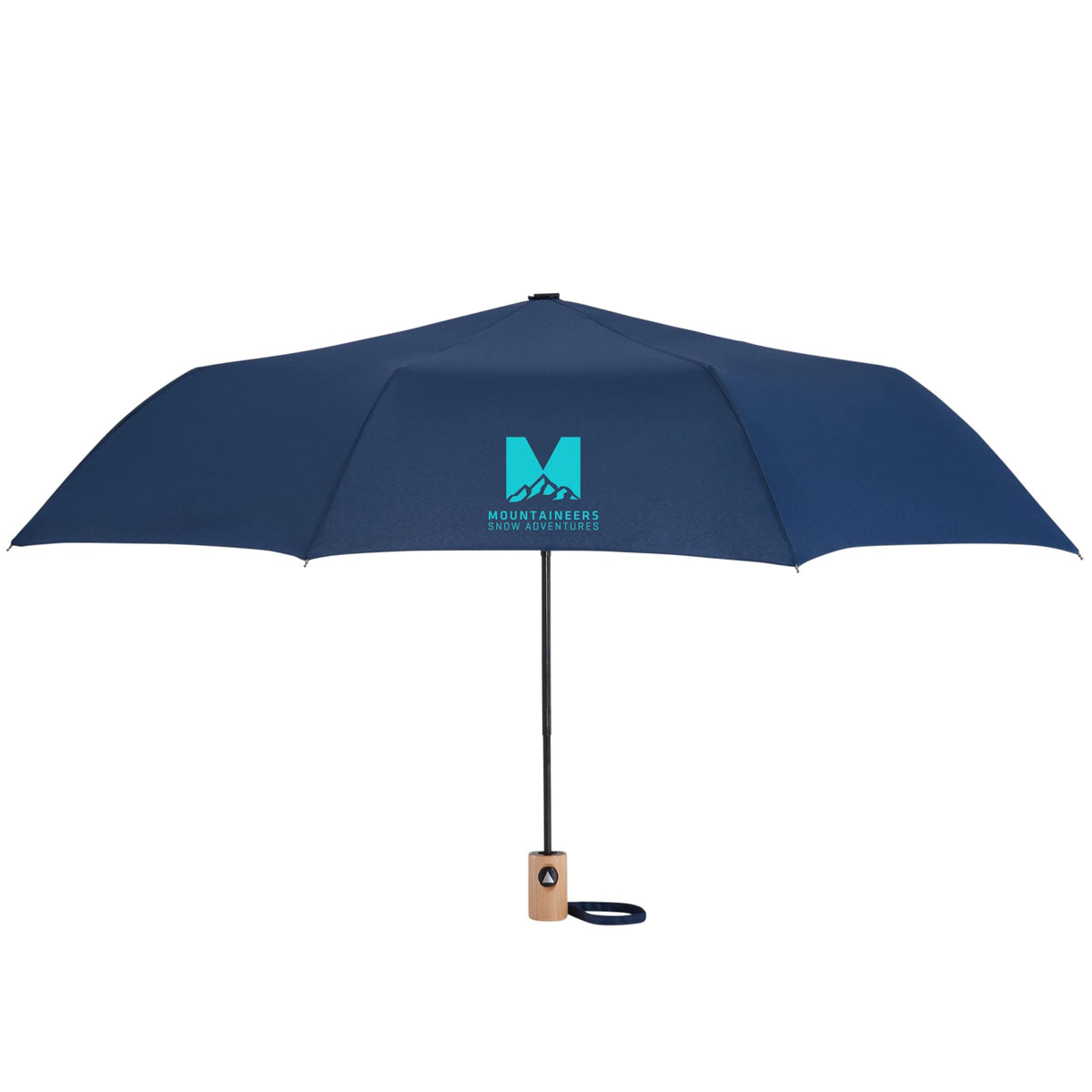 Recycled Auto-Open Folding Umbrella with Wood Handle, 42 Inch Transfer - Navy - Front 3