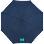 Recycled Auto-Open Folding Umbrella with Wood Handle, 42 Inch Transfer - Navy - Front