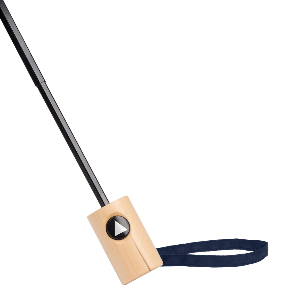 Recycled Auto-Open Folding Umbrella with Wood Handle, 42 Inch Transfer - Navy/White - Handle