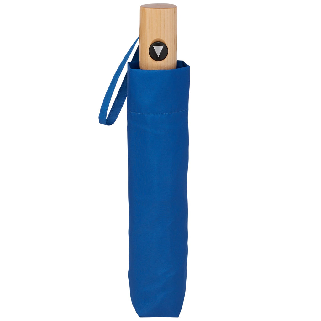 Recycled Auto-Open Folding Umbrella with Wood Handle, 42 Inch Transfer - Royal - Front 5