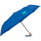 Recycled Auto-Open Folding Umbrella with Wood Handle, 42 Inch Transfer - Royal - Left Angle 2
