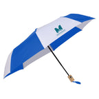 Recycled Auto-Open Folding Umbrella with Wood Handle, 42 Inch Transfer - Royal/White - Right Angle