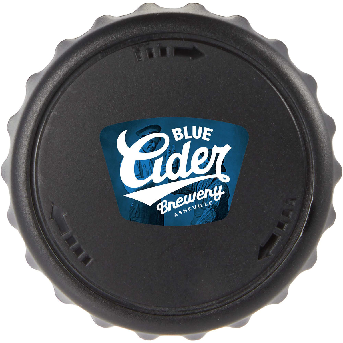 Recycled Bottle Opener and Reseal Cap Full Color - Black - Front