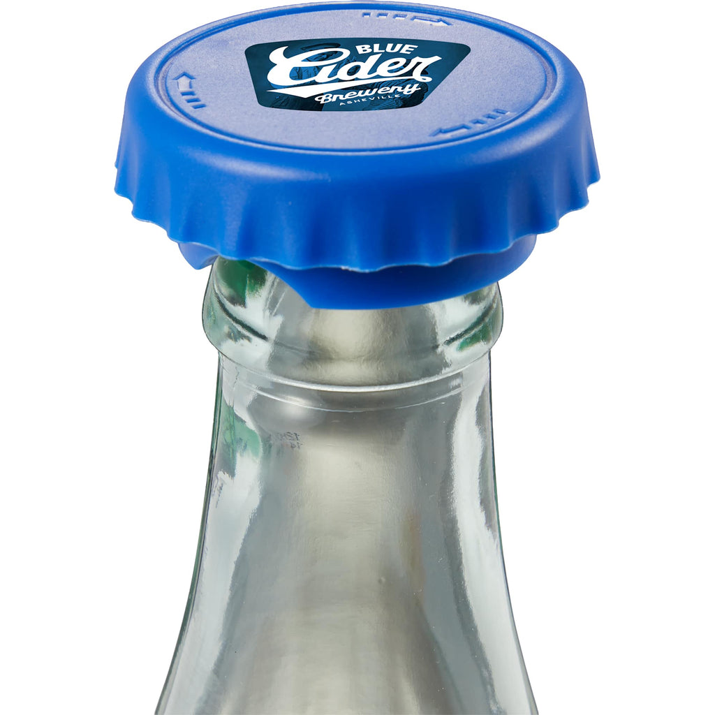 Recycled Bottle Opener and Reseal Cap Full Color - Blue - Detail