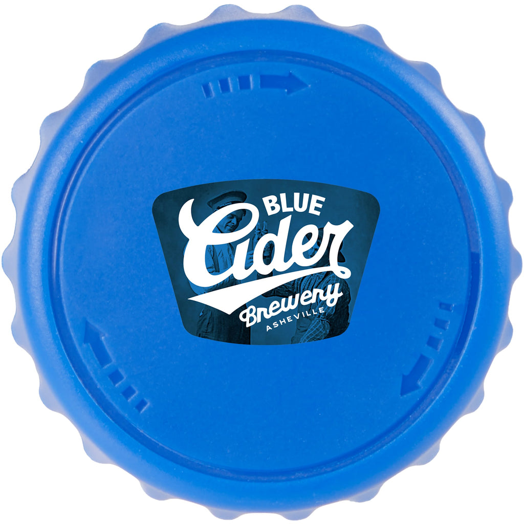 Recycled Bottle Opener and Reseal Cap Full Color - Blue - Front