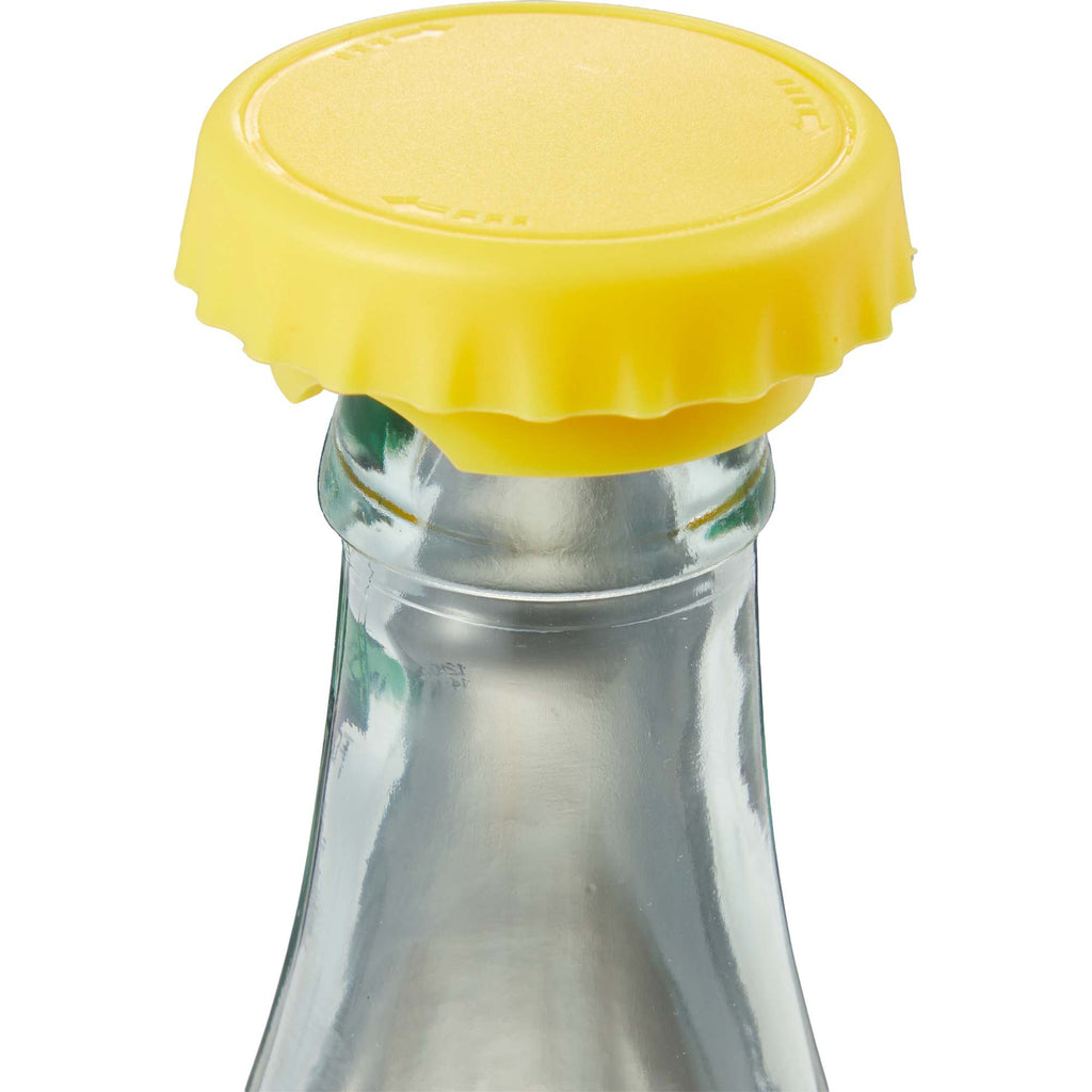 Recycled Bottle Opener and Reseal Cap Full Color - Yellow - Detail