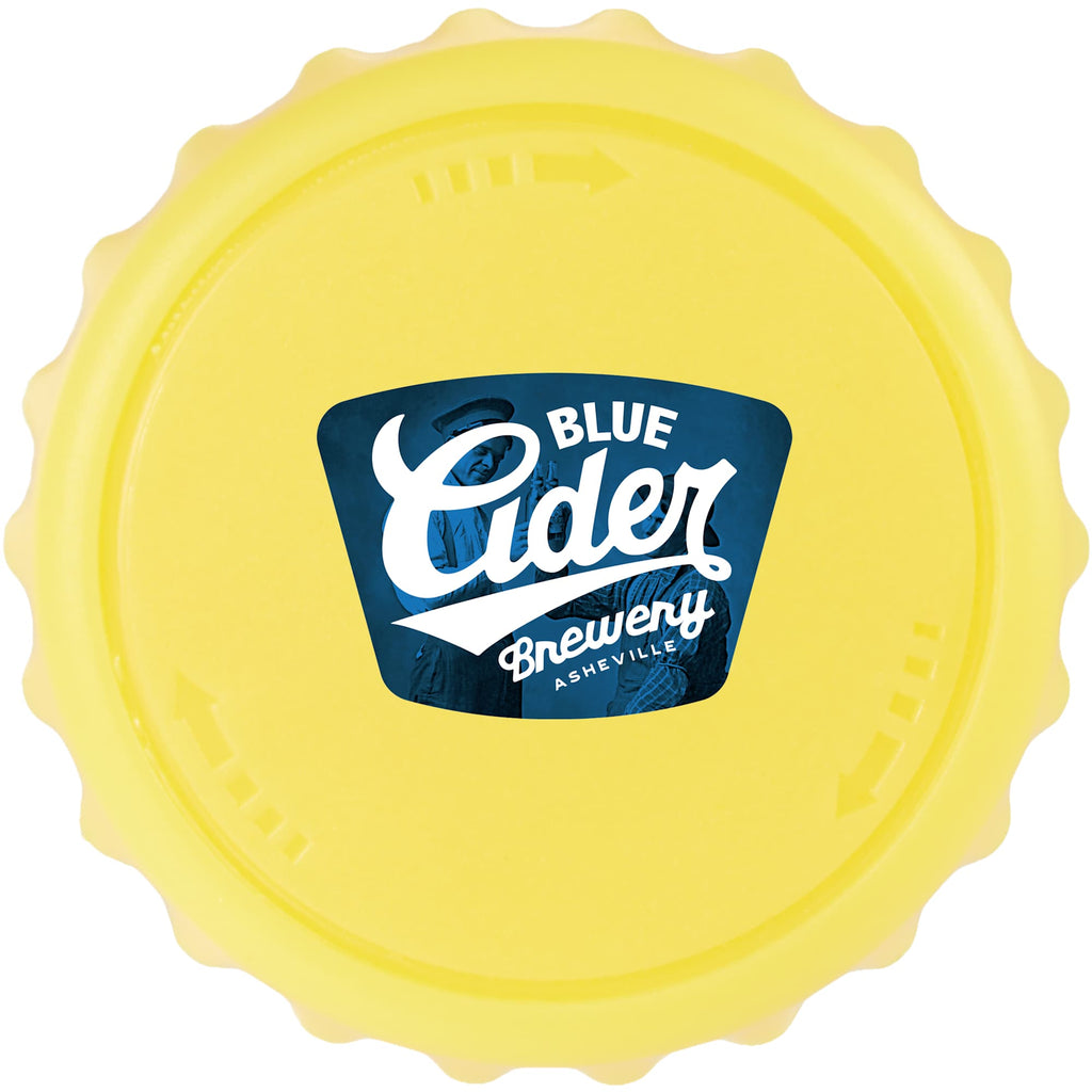Recycled Bottle Opener and Reseal Cap Full Color - Yellow - Front