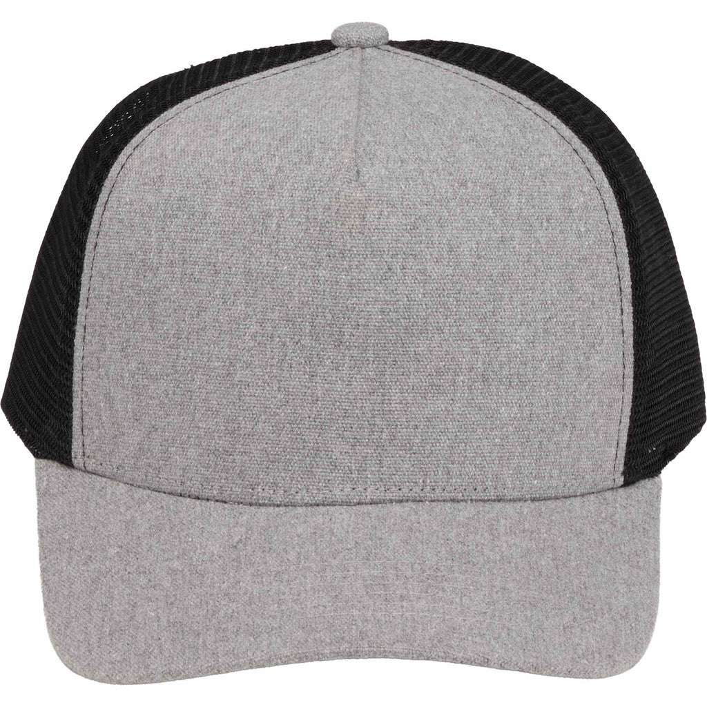 Recycled Canvas Five Panel Mesh Back Ball Cap Transfer - Graphite/Black - Front