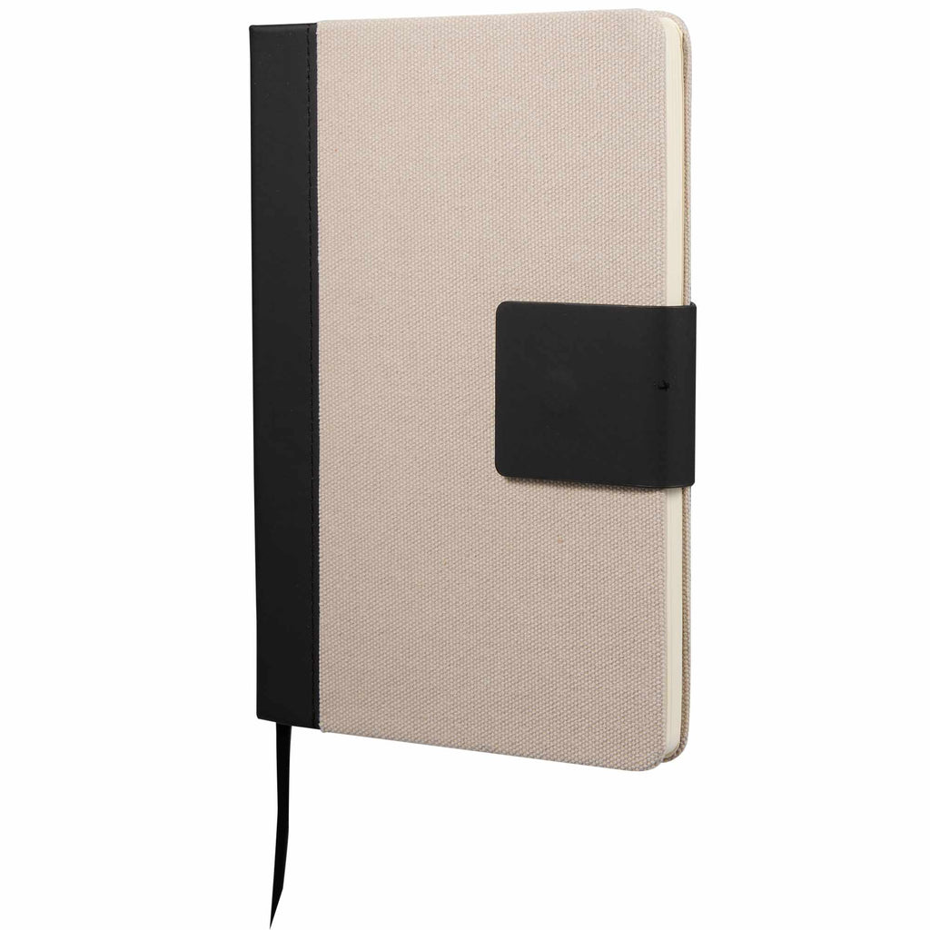 Recycled Canvas Notebook with Magnetic Closure, 5.5 x 8.5 Inches Full Color - Beige - Left Angle
