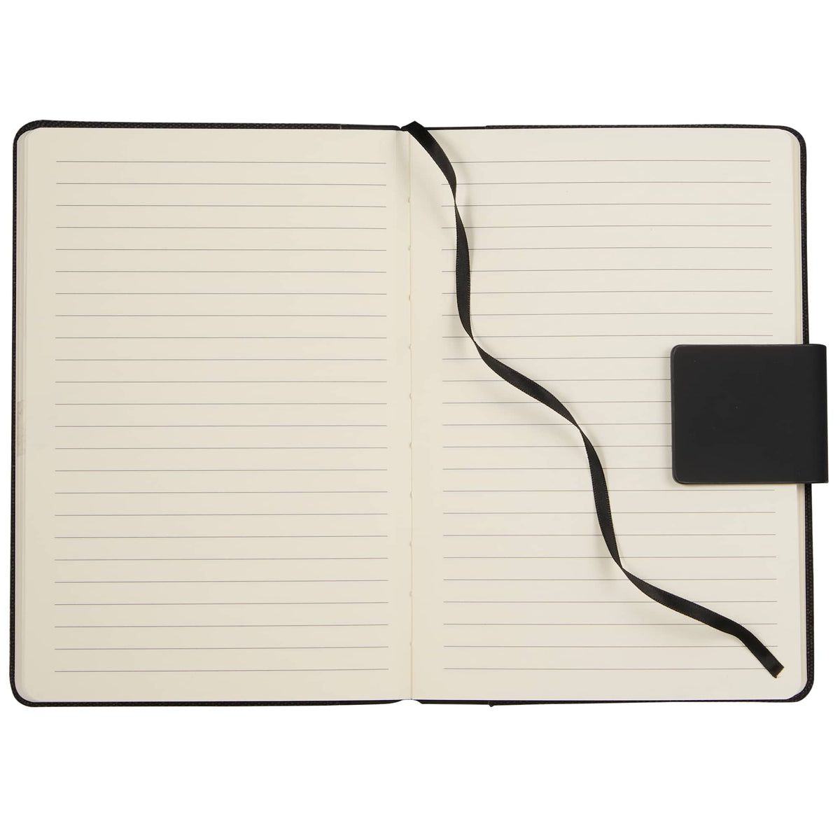 Recycled Canvas Notebook with Magnetic Closure, 5.5 x 8.5 Inches Full Color - Black - Front Open